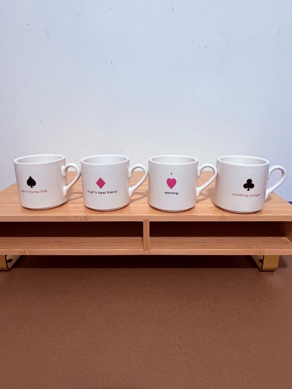 Hallmark Playing Card Coffee Mug Set of 4 Poker Casino Cups Hearts Spades Clubs